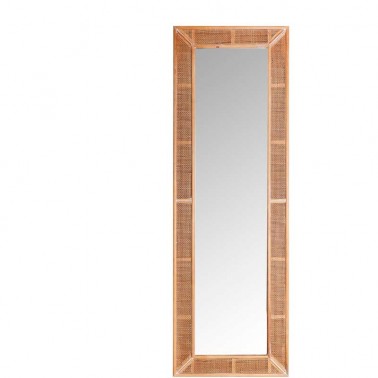 Espejo de pared de cuerpo entero con marco de ratán y madera. Horizontal y vertical.