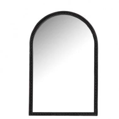 Espejo de pared con marco de madera negro combinado con ratán.