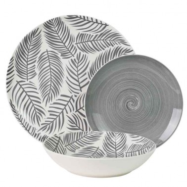 Vajilla de porcelana gris 18 piezas de diseño moderno y elegante.
