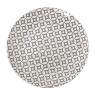 Vajilla estampada en tonos grises, formada por 18 piezas de porcelana, perfecta para uso diario.