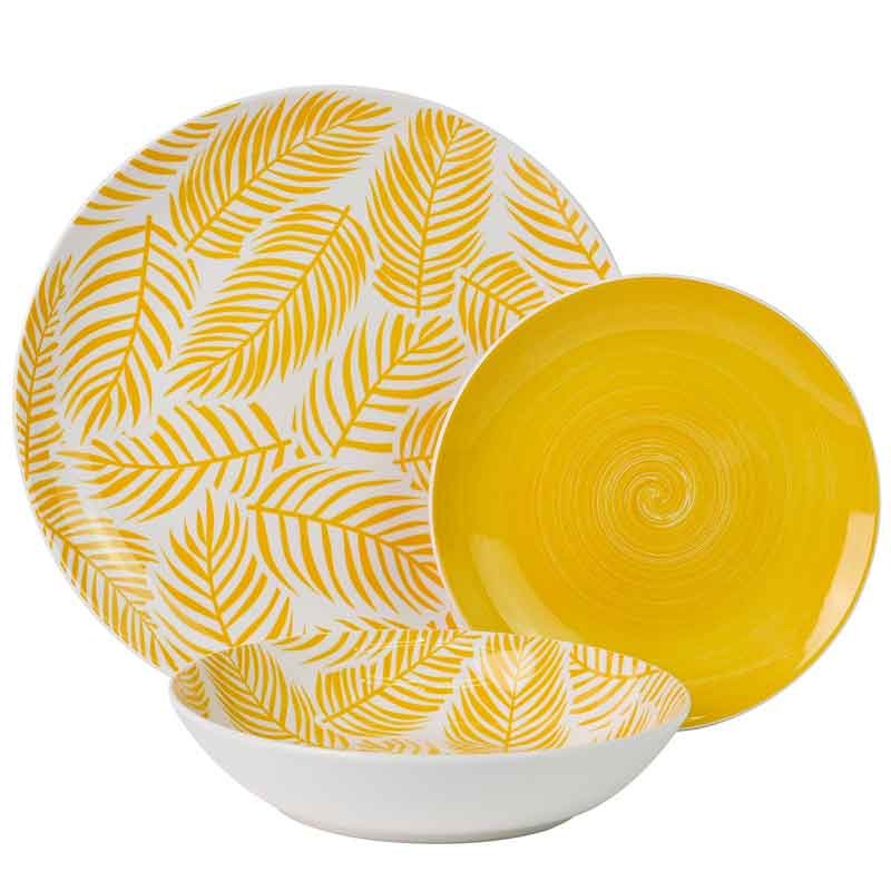 Vajilla porcelana 18 piezas amarillo hojas -Vajillas