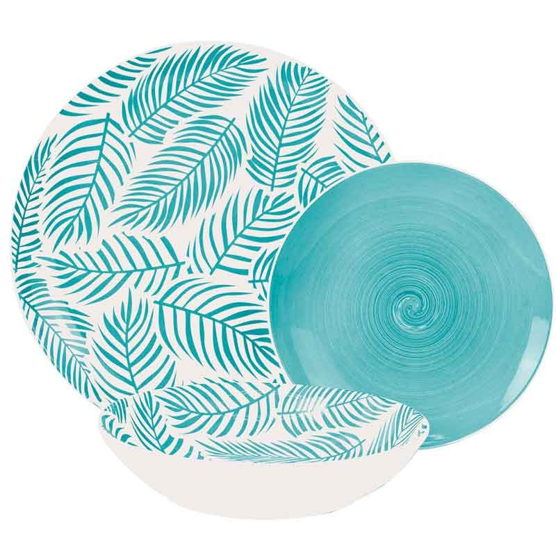 Vajilla de 18 piezas de cerámica en azul y blanco