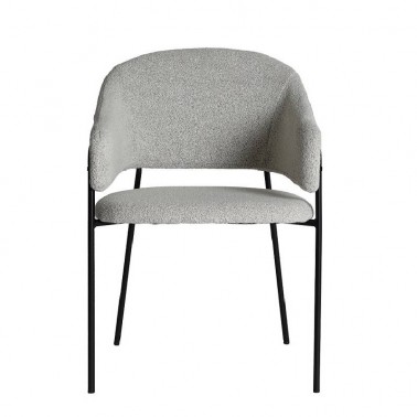 Silla de comedor gris con asiento tapizado en tela suave y acogedora.