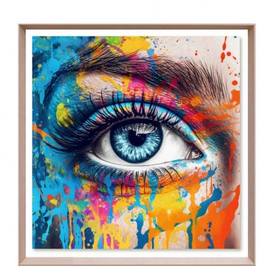 Cuadro multicolor lienzo canvas, con imagén de un ojo azul.