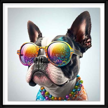 Cuadro decorativo impreso en lienzo canvas, con motivo de perro con gafas..
