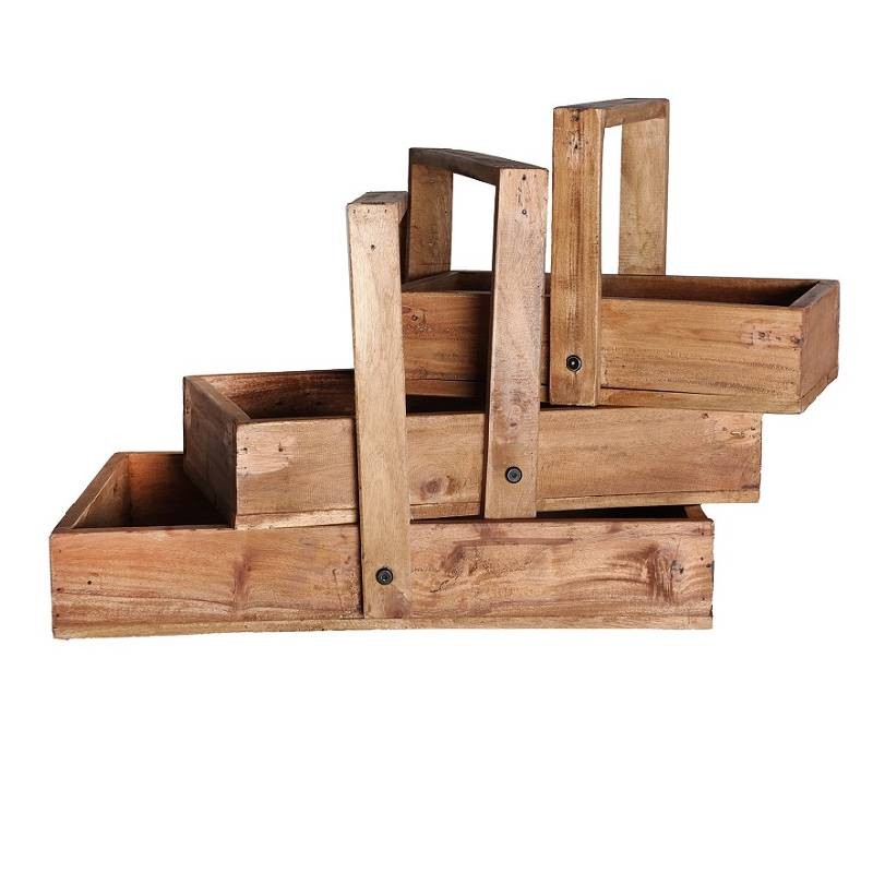 Set de 3 cajas decorativas de madera de caoba, con asa.