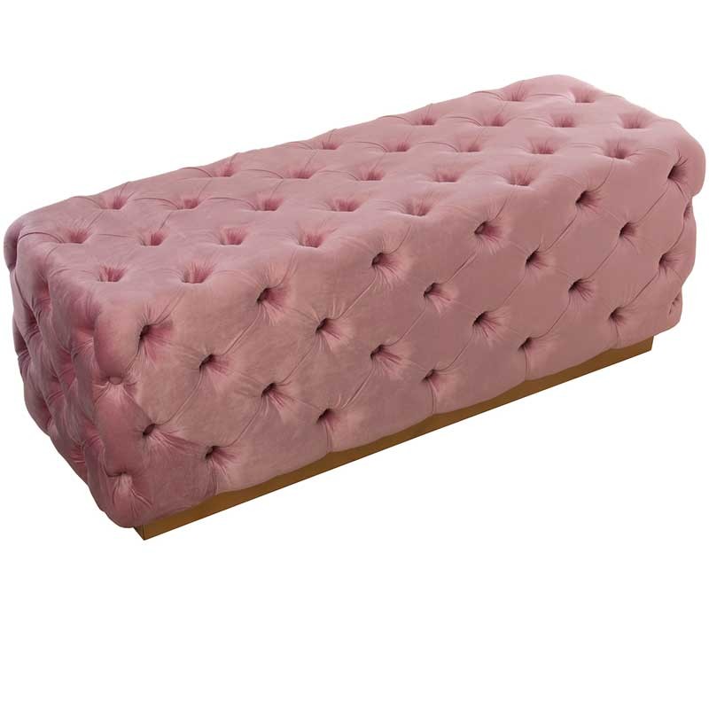 Pie de cama terciopelo rosa palo, elegante y sofisticado