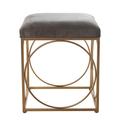 Puf reposapies taburete con asiento de terciopelo gris, y estructura de metal dorado, estilo Art Decó.