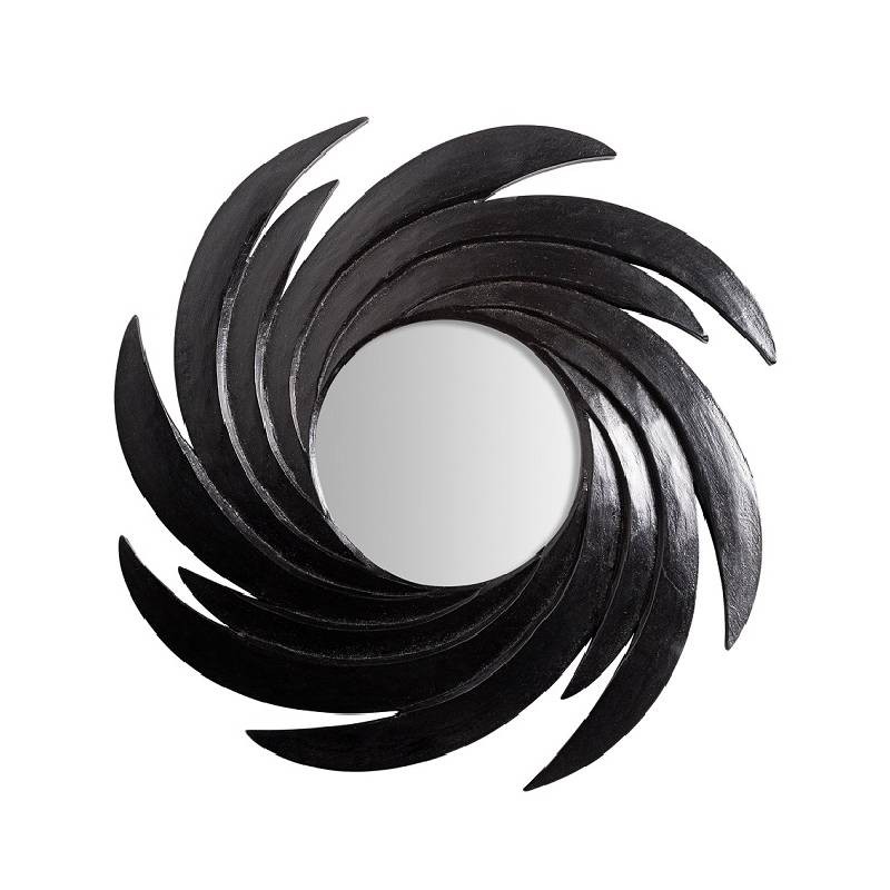 Espejo espiral estilo art deco, en color negro.