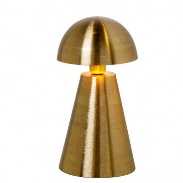 Lámpara de sobremesa dorada, de estilo moderno.