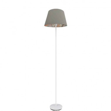 Lámpara de pie moderna con pantalla de tela gris