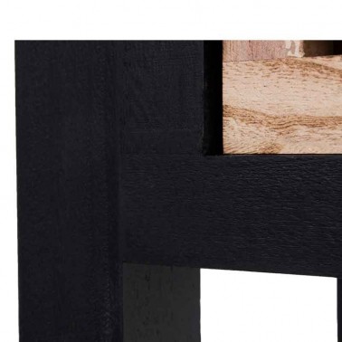 Consola recibidor con estructura de madera en color negro, y los cajones y la parte superior en tono madera.