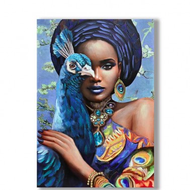 Cuadro decorativo rostro de mujer de color en tonos azules