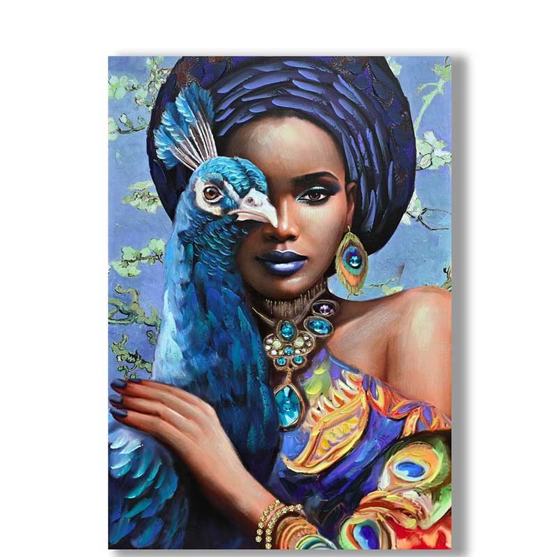 Cuadro decorativo rostro de mujer de color en tonos azules