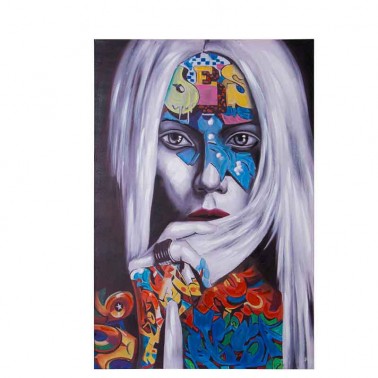 Cuadro moderno rostro femenino con mascara grafiti.