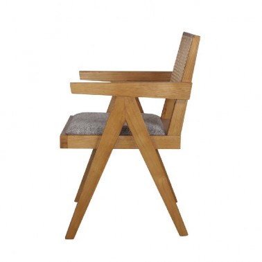 Silla de madera color gris con asiento tapizado