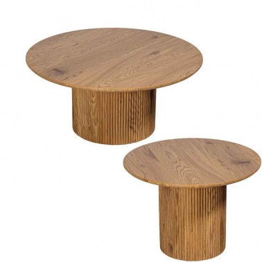 Conjunto de dos mesas auxiliares redondas, de acho y altura distintas.