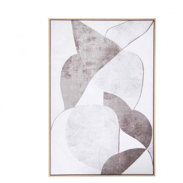 Cuadro abstracto con marco en madera natural y lienzo impreso.